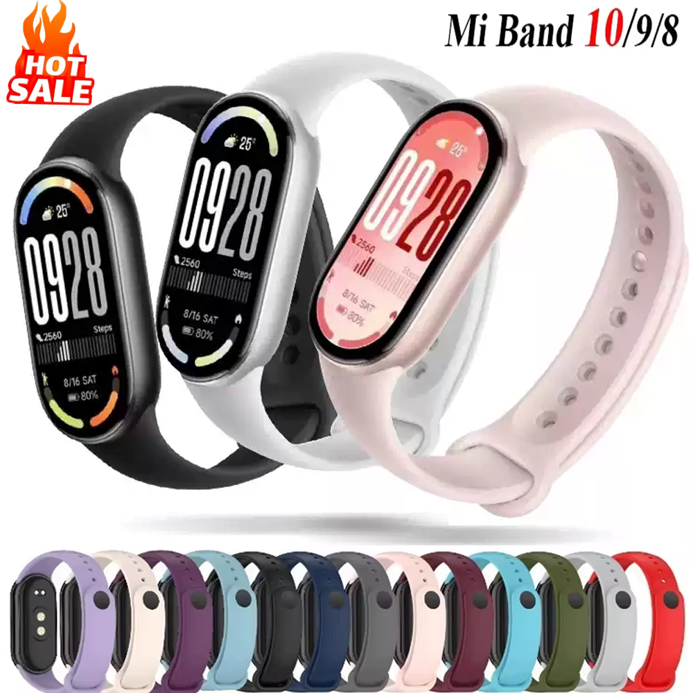 Silicone Strap For Mi Band 10 9 8 Sport Smart Watch Wrist Bracelet Original Band 9 Band 8 NFC WristBand Accessories Case