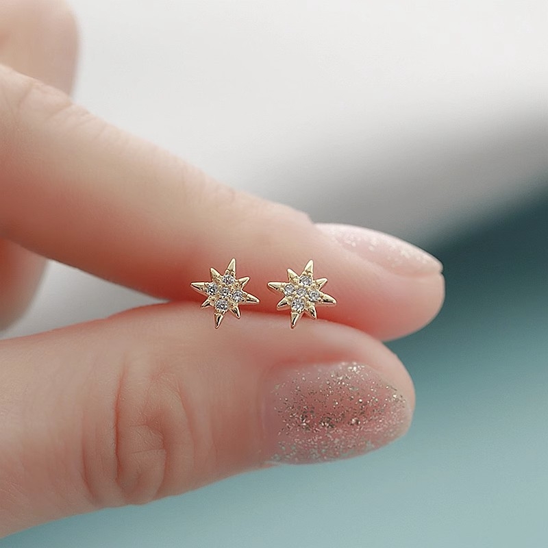 1 Pair New Eight-pointed Star Sparkling Zircon Earrings For Women Korean Trendy Silver Color Ear Girls Charm Wedding Jewelry