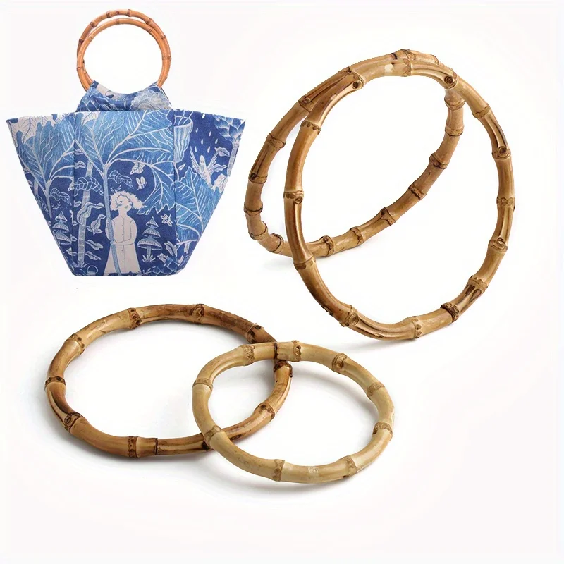 2PCS O-Shaped Natural Bamboo Ring Handle Tassel Lace Garland Bohemian Style Knitted Bag Bamboo DIY Sewing Accessories