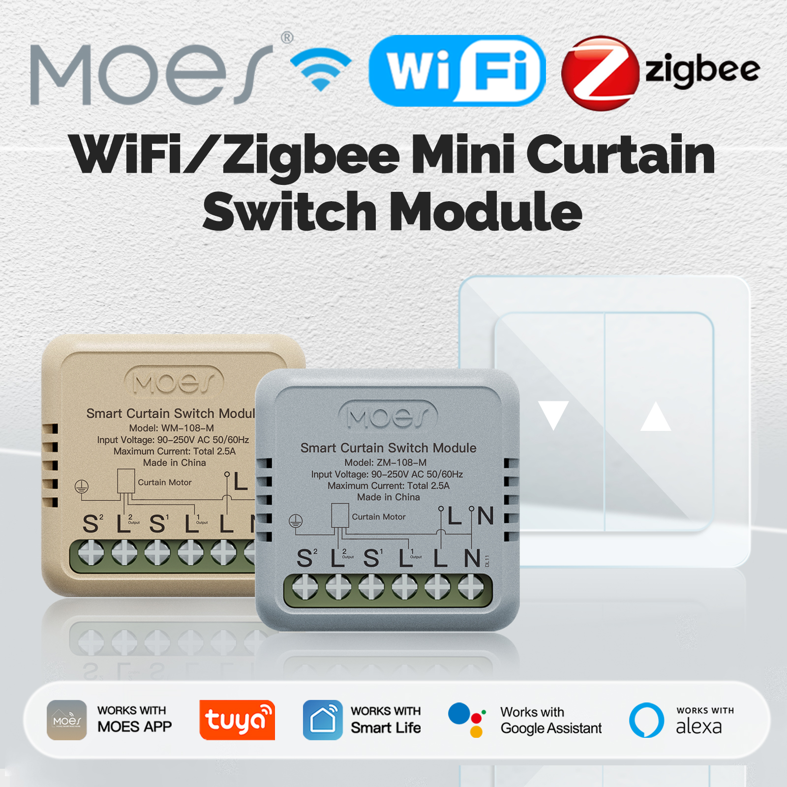 MOES Tuya WiFi Smart Curtain Touch Switch for Motorized Curtains and Roller Blinds Work with Smart Life App Alexa Home