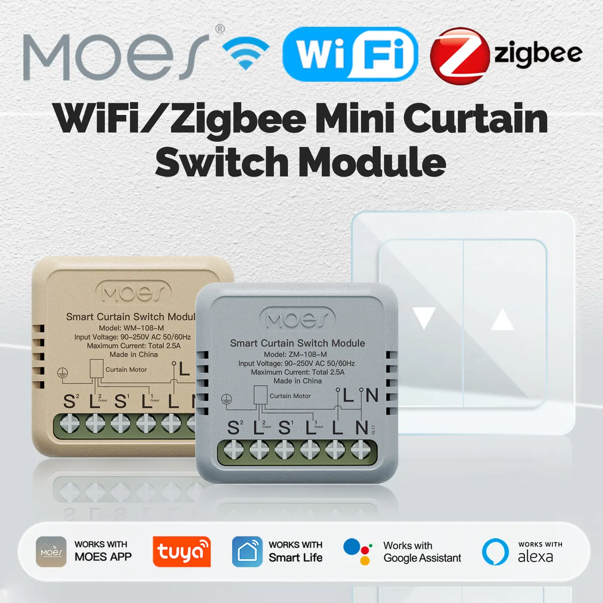 MOES Tuya ZigBee WiFi Mini Curtain Switch Module Smart For Rocker Reset Switch Work With Home Alexa App Remote Control - image 1