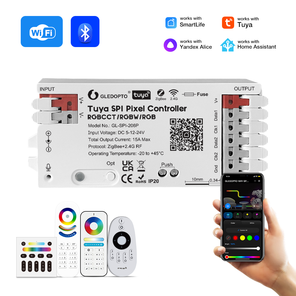 Gledopto Music Sync ZigBee SPI Smart LED Controller Tuya App Group Control Digital LED Strip Receiver 1000 Pixels