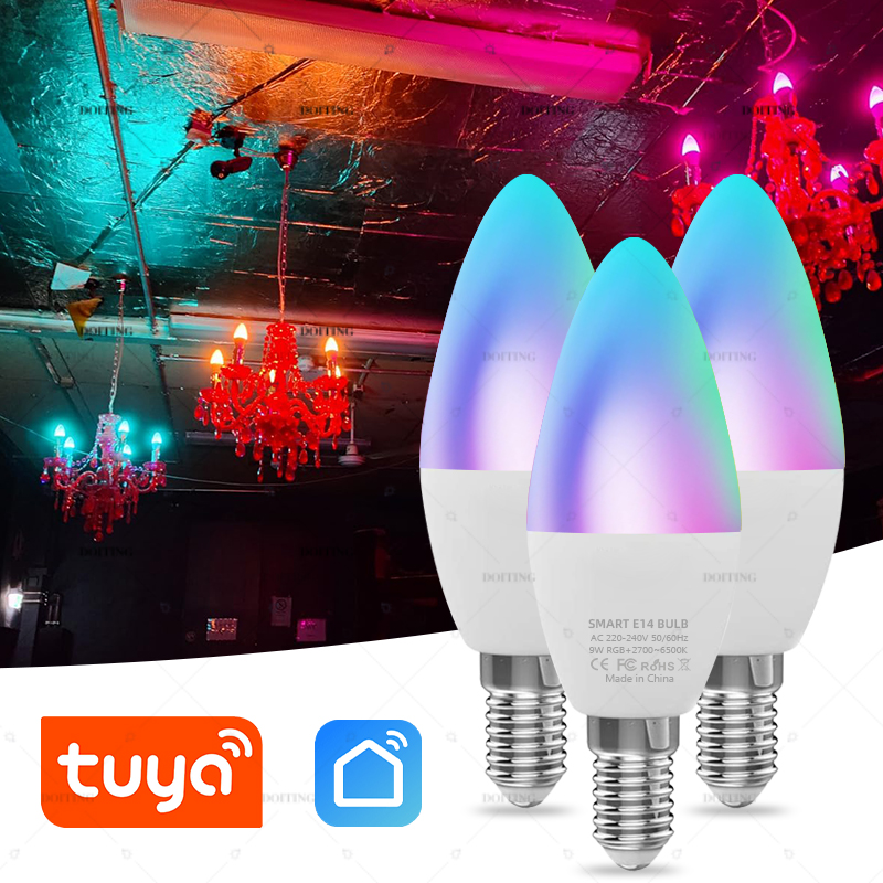 Led Bulb Candle Smart Lamp E14 TUYA Bluetooth WiFi Dimmable RGB Light 220V APP Group Control Smart Life For Home Room Decoration