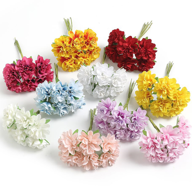 6Pcs/lot Mini Artificial Silk Carnation Flowers Bouquet for Home Wedding Party Decoration DIY Craft Wreath s Accessories