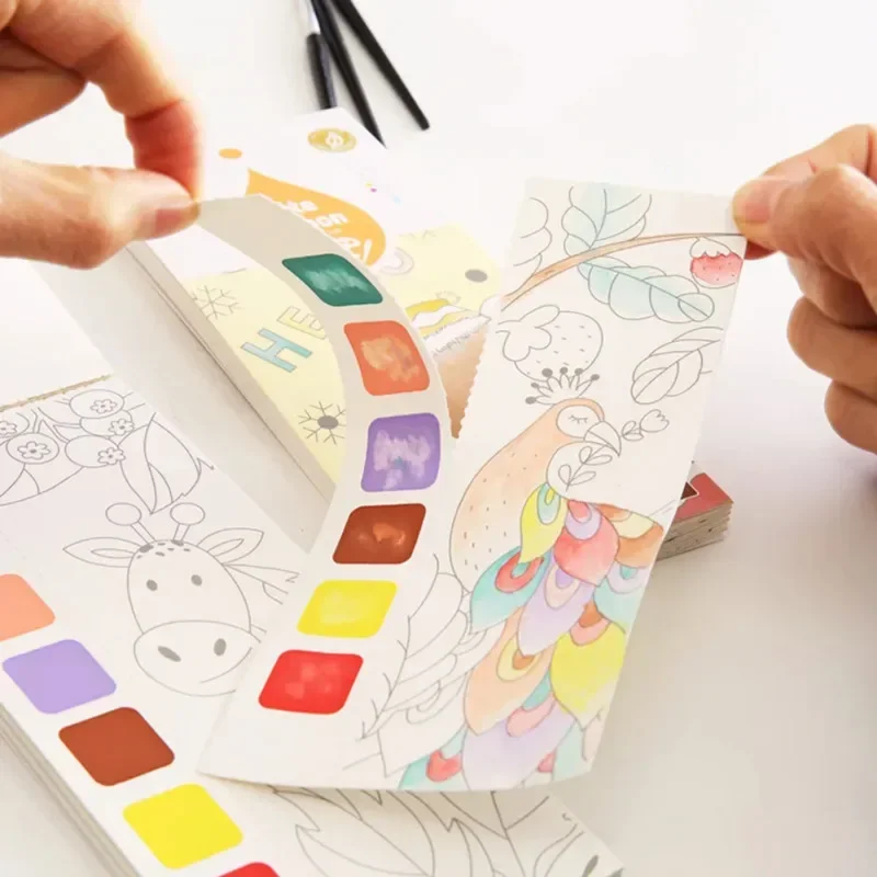 12 Sheets Portable Children Watercolor Coloring Books Paint With Water Kids Gouache Graffiti Picture Drawing Painting