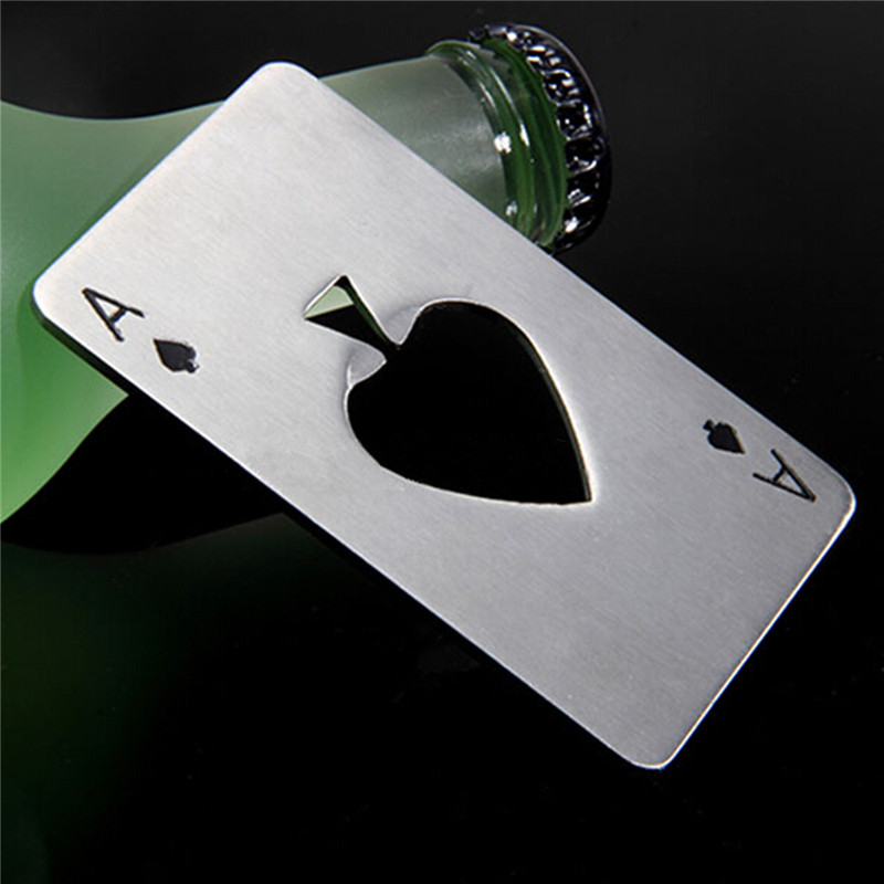 1Pcs Creative Poker Shaped Bottle Can Opener Stainless Steel Credit Card Size Bar Restaurant Metal Opening Tool