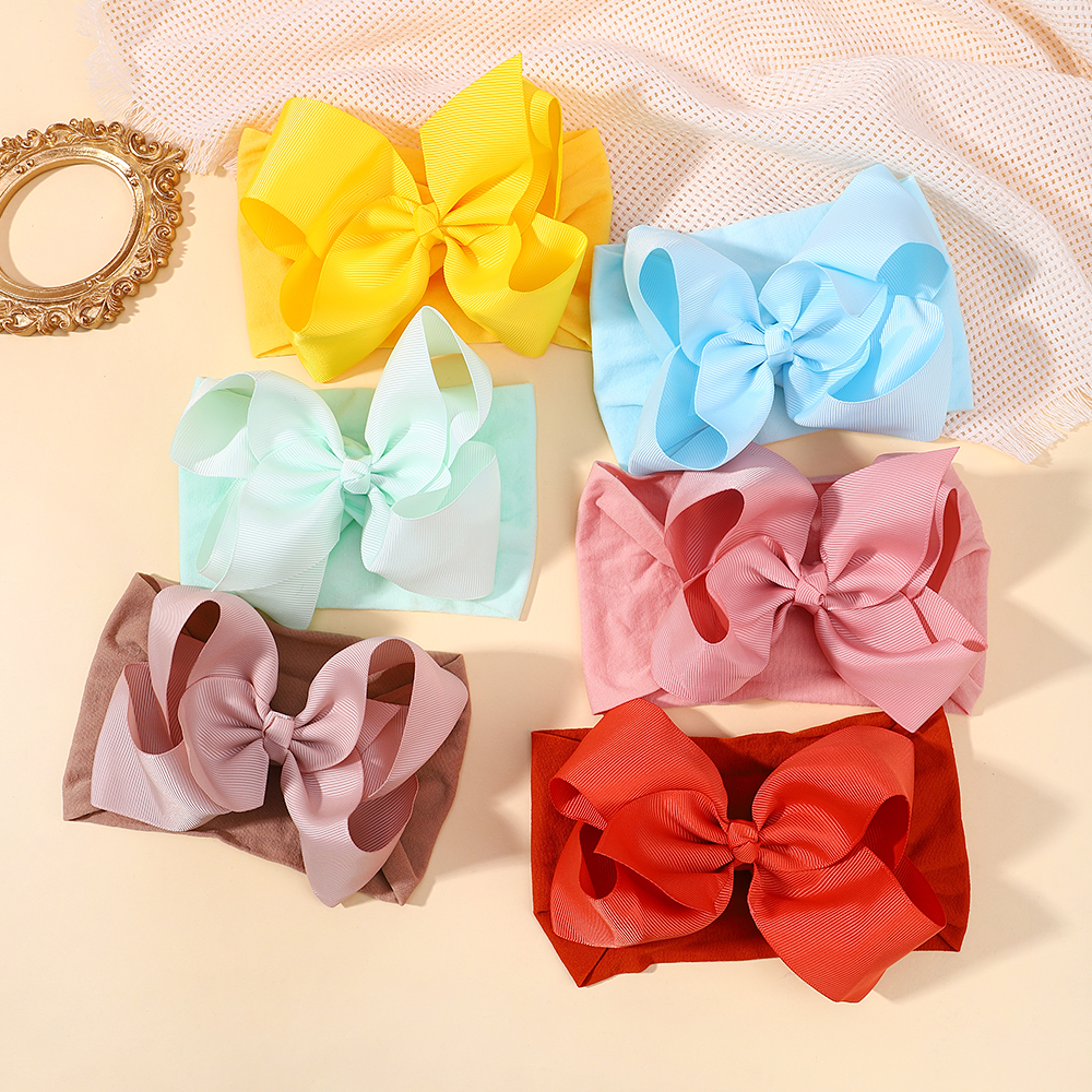 1pcs Large Ribbon Bow Baby Headband Girls Wide Nylon Turban Newborn Bow Headwrap Baby Super Soft Infant Hair Accessories