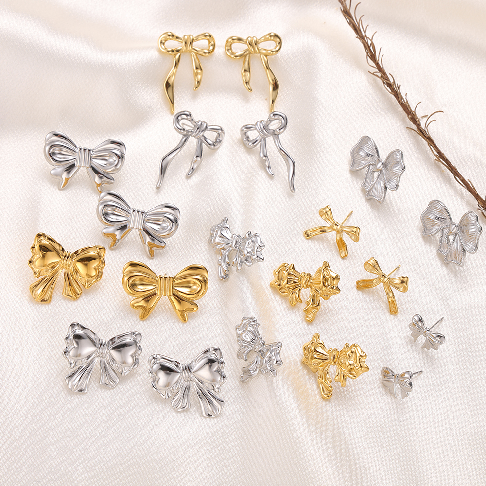 Multiple Bow Knot Earrings Women Tarnish Free Gold Plated Stainless Steel Butterfly Bow Tie Stud Earrings for Girl Women