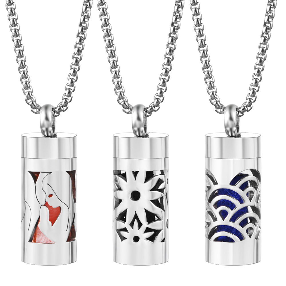 Heart Flowers Hollow Pattern Stainless Steel Aromatherapy Perfume Pendant Spiral Open Essential Oil Diffuser Women Necklace