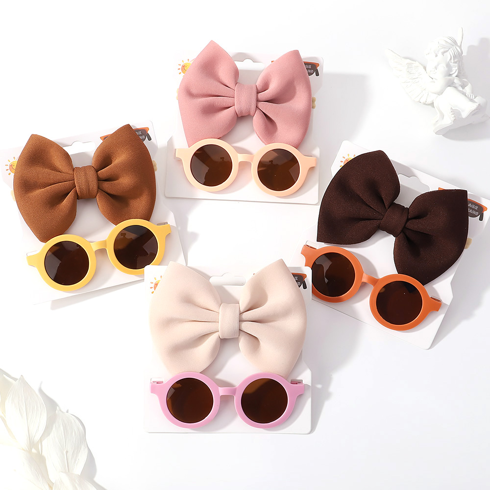 2Pcs/Set Children Glasses Soft Bows Headwear for Girls Headband Retro Round Sunglasses Kids Headwear Photography props