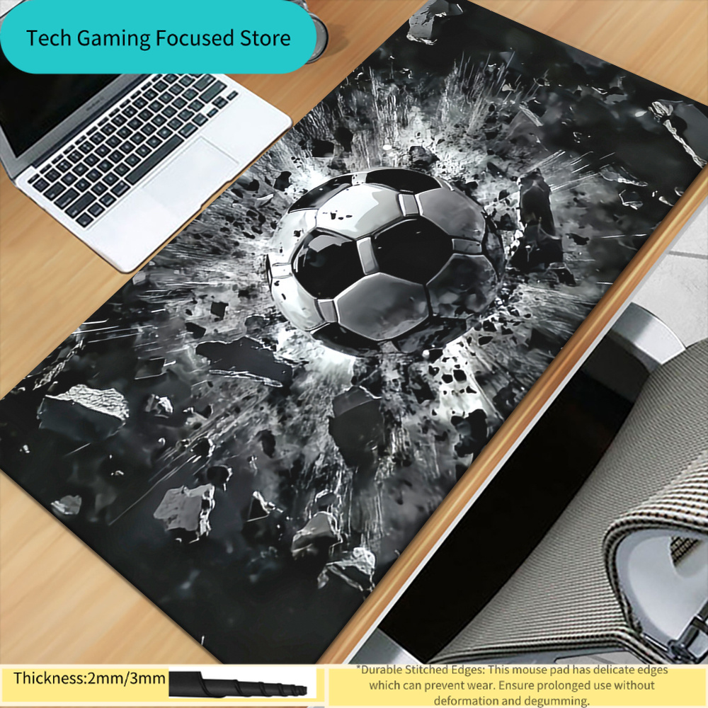 Soccer Ball Breakthrough Extended Gaming Mouse Pad, XXL Desk Mat with Stitched Edges, 2mm/3mm Thick