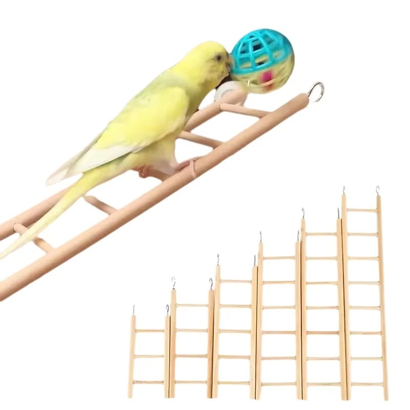 Pet Bird Hamster Climbing Ladder, 1pc Natural Solid Wood Parrot Toy, Bird Cage Hanging Ladder Perch Accessories