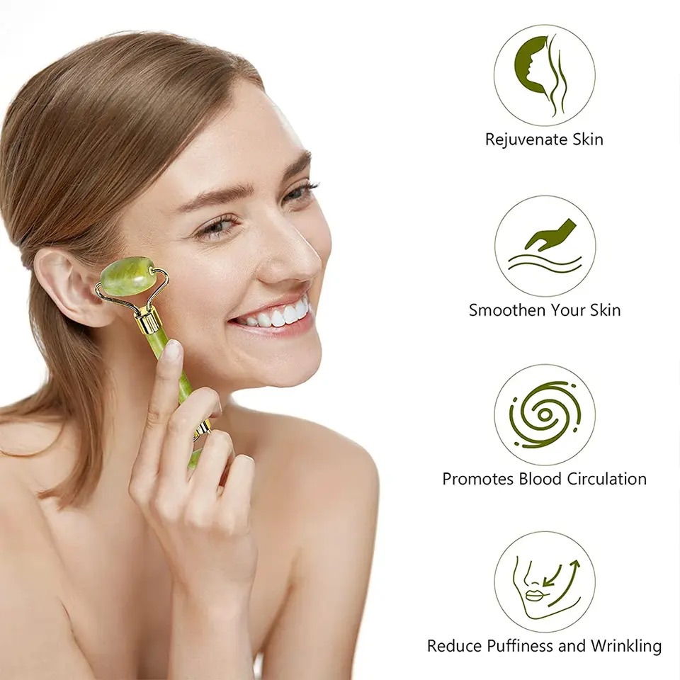 Jade Roller Natural Himalayan Stone Face Massager Double Sided Toning Firming Face Neck Massage Tool