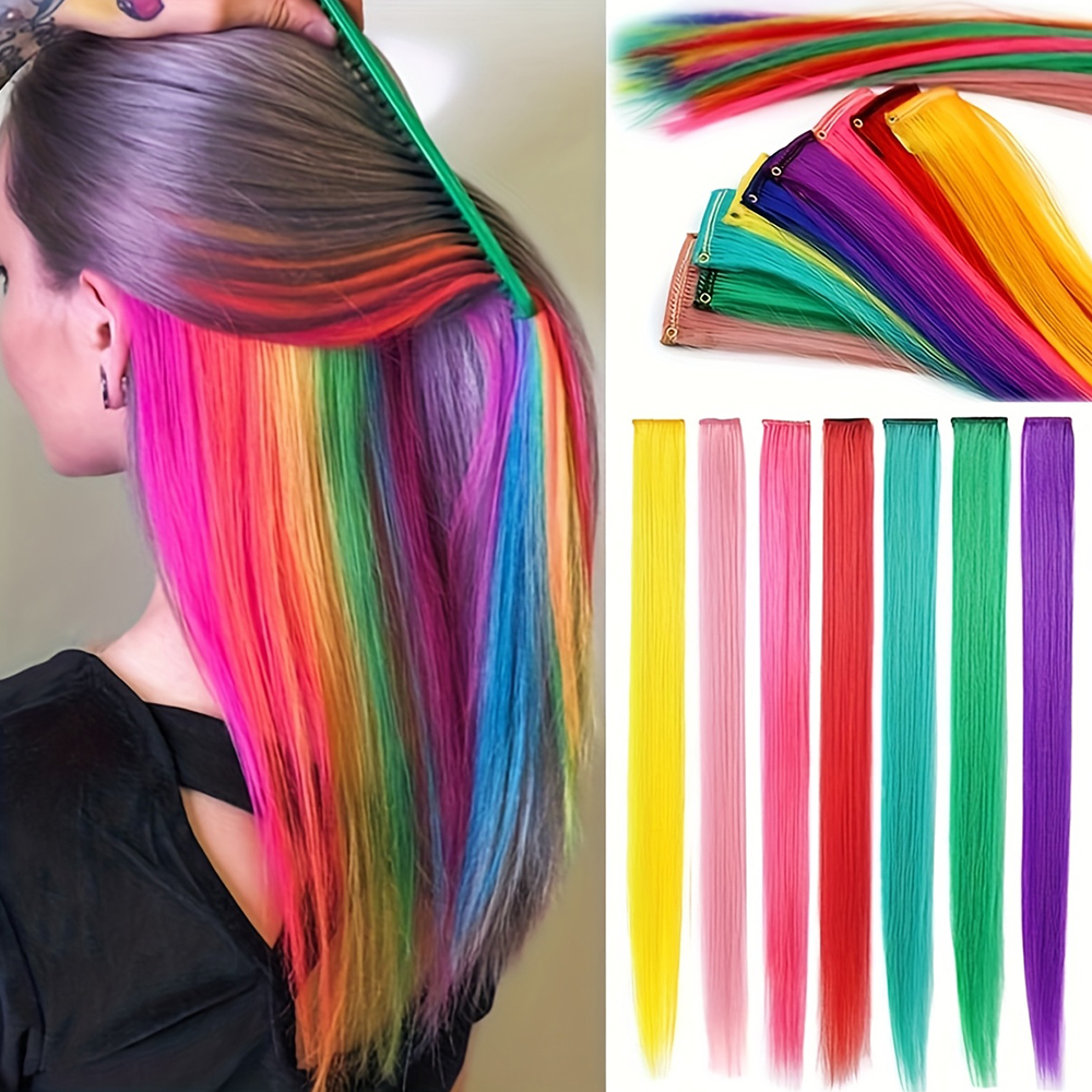 1PCS/Pack Synthetic Colored Party Highlights Clip in Hair for Girls Omber Colors Long Straight Hairpieces