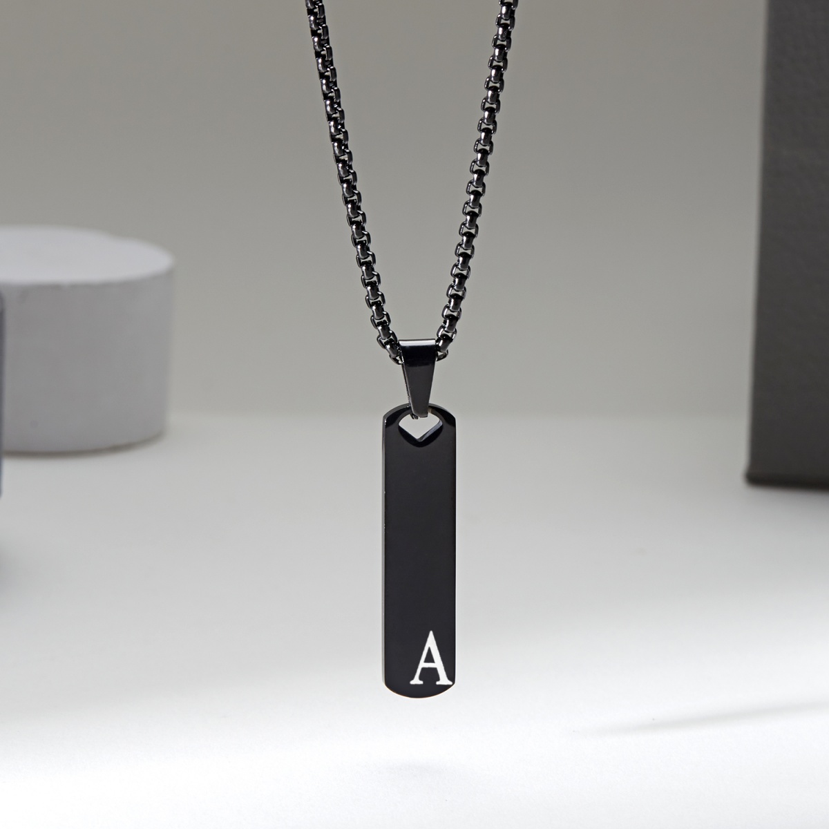 Stainless Steel A-Z Initial Letters Square Pendant Necklace For Women Men Black Color Rectangle Alphabet Choker Birthday Jewelry pen gpt