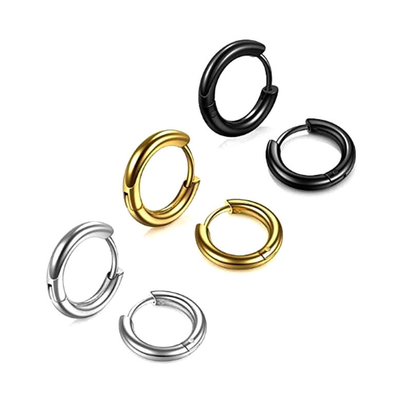 1 Pair 2mm Stainless Steel Round Hoop Earrings Hip Hop Titanium Hypoallergenic Earrings Unisex Simple Jewelry for Men Women