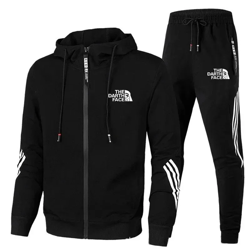 New Spring and Autumn jogging men's hoodie + trousers two-piece set, outdoor casual fashion printed men's jacket pants tracksuit