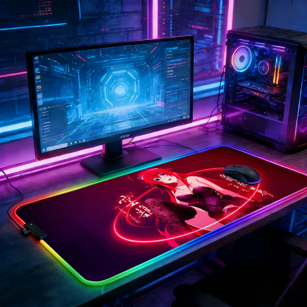LED Lighting RGB Mouse Pad E-sports Game Keyboard Pad Table Mats High-School DxD Laptop Accessories Mousepad Gamer Deskmat Anime