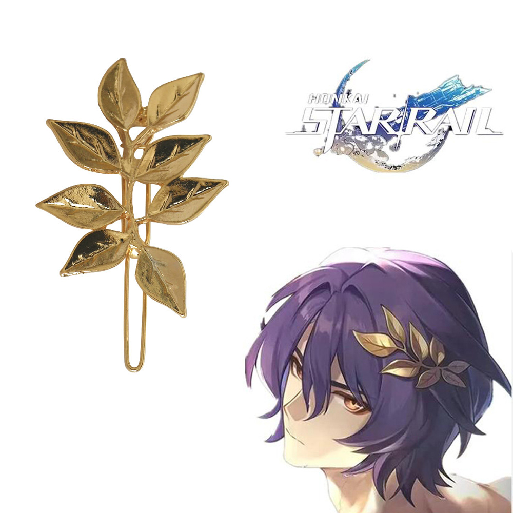 Game Honkai:Star Rail Dr. Ratio Cosplay Hairpins Yellow Leaves Headwear Leaf Hair Clip Accessory Headdress Xmas Gifts