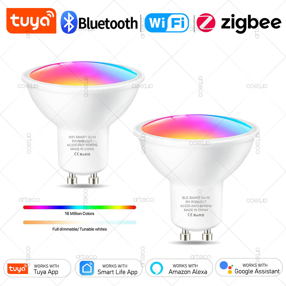 GU10 5W LED Bulbs WIFI Zigbee Bluetooth, RGB C+W White Dimmable Lamps, Smart Control Light Bulb, Voice Alexa/ home lightify