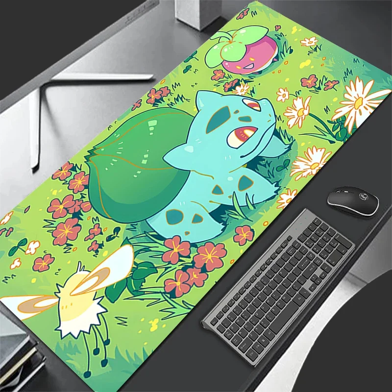 Green Eye Protection Leather Mouse Pad Gaming Accessories Gamer Anime Pokemon Bulbasaur Computer Desk Mat Laptop Keyboard Pad