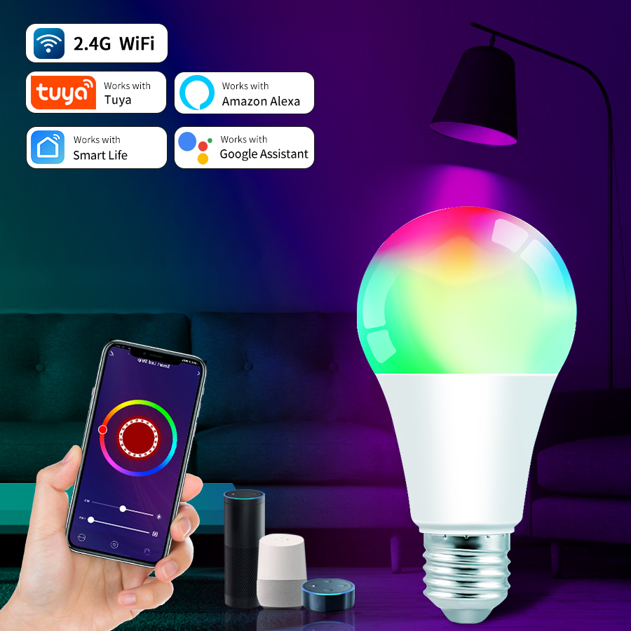 AC 85-265V Tuya Smart WiFi LED Light Bulb E27 12W 15W 18W Alexa Lamp Smart Life APP Operated Assisatnt Echo Voice Control