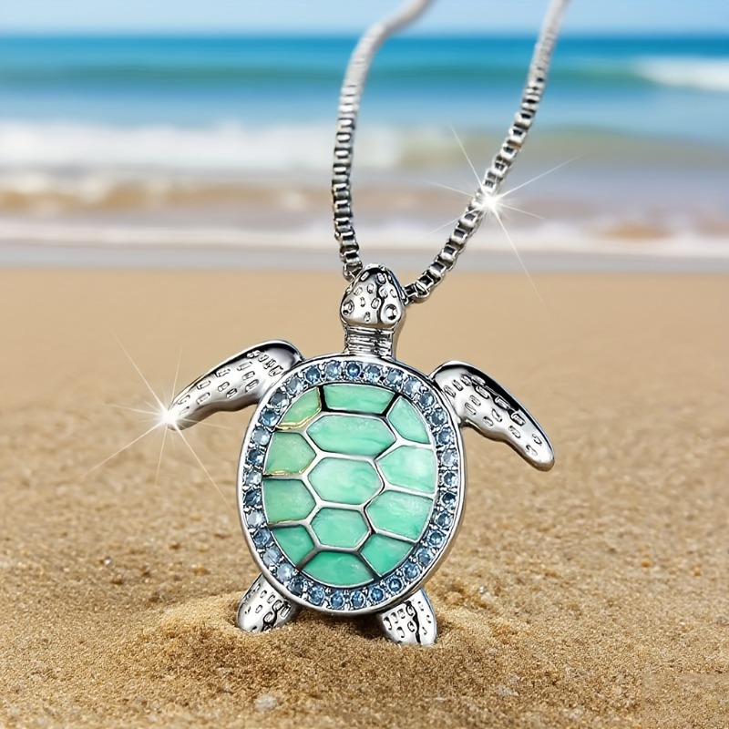 1pc Elegant Turtle Silver Color Chain Pendant Necklace for Women Exquisite Marine Life Bohemian Style Summer Beach Jewelry pen gpt