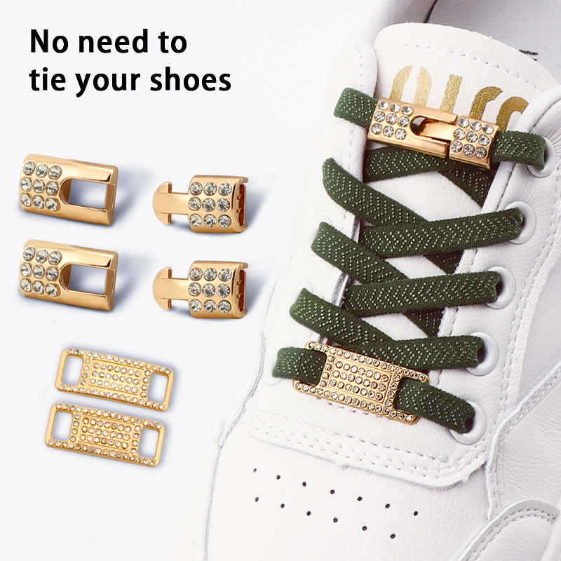 Elastic No Tie Shoe Laces Bling Diamond Cross Locks Shoelace Charms Sneakers Buckle for AF1 Metal Shoelaces for Woman Man 1 Pair