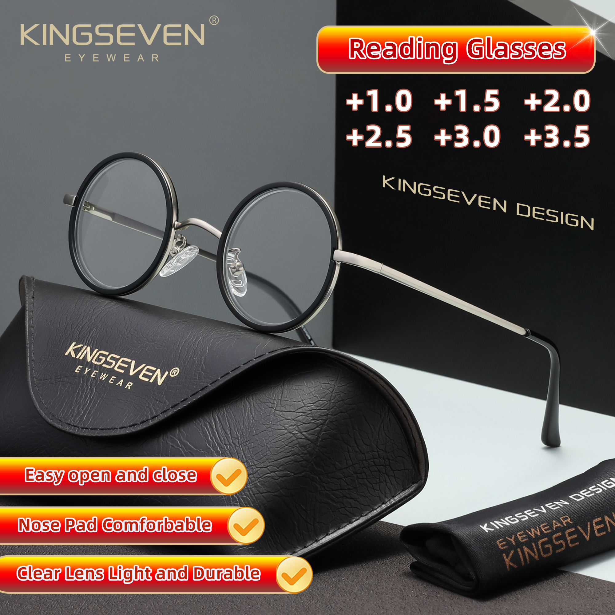 KINGSEVEN Retro Round Blue Light Blocking Glasses Clear Lens For Women Men Computer Protection Eyewear