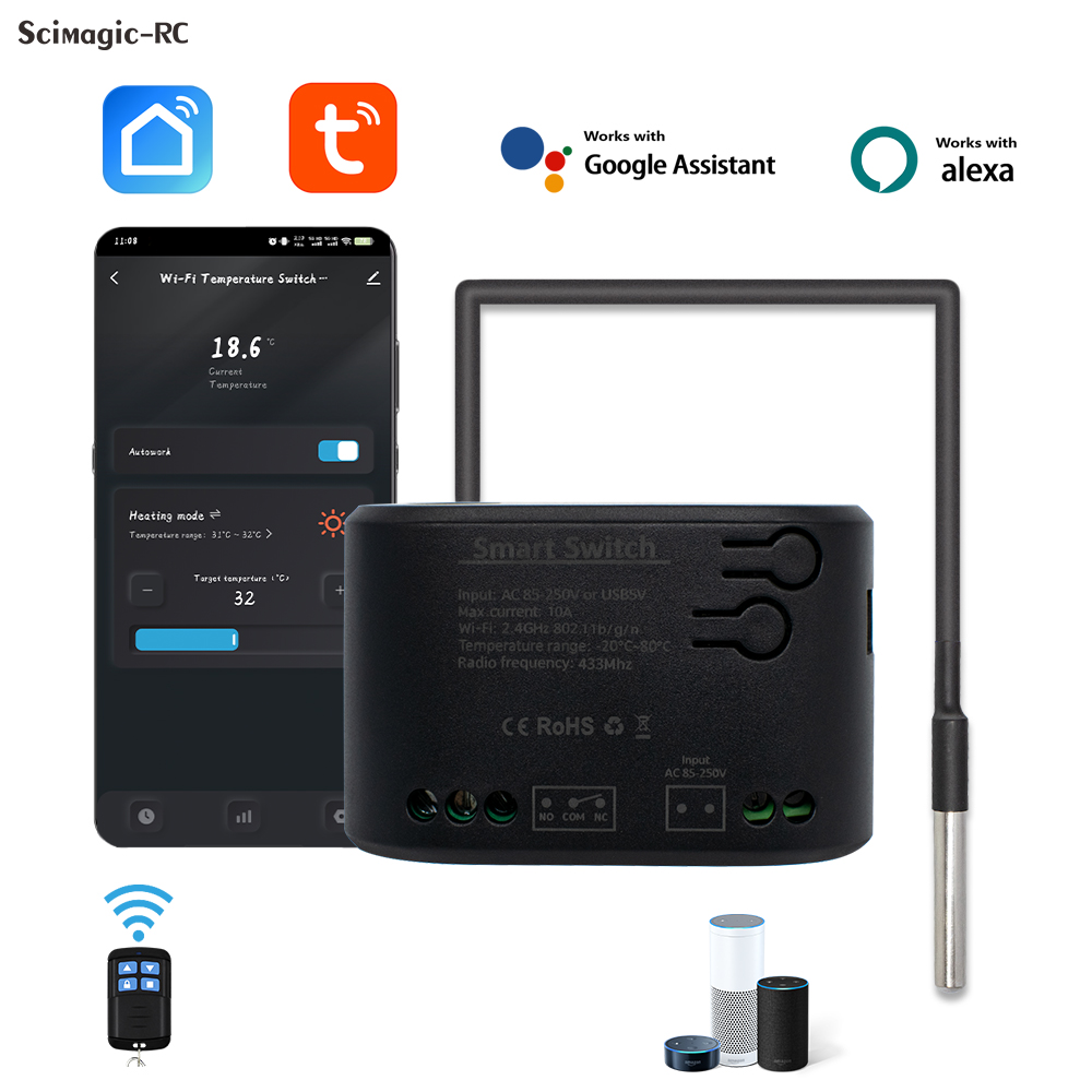 Tuya Smart WiFi Temperature Switch 10A 220V Controller 2000W Intelligent Thermostat Work With 433MHz RF, Alexa Home