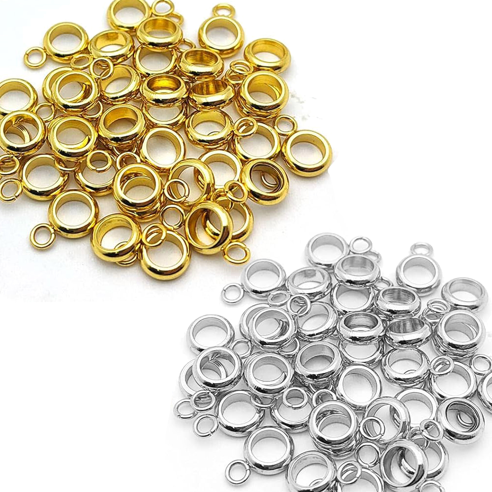 20pcs Stainless Steel Ring Bail Beads Charm Hanger Links Connectors with Loop European Pendant for DIY Bracelet Jewelry Making