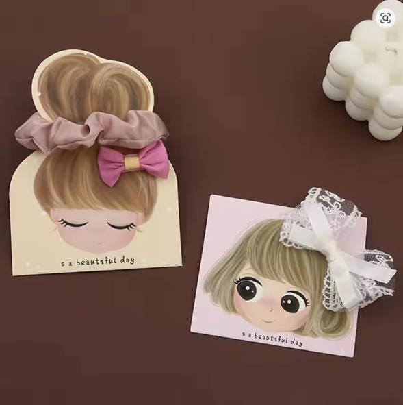 50pcs Hair Ties Hair Bands Hair Clips Display Cards Cute Girl Cartoon Children's Hair Accessories Cards Jewelry Packaging Card
