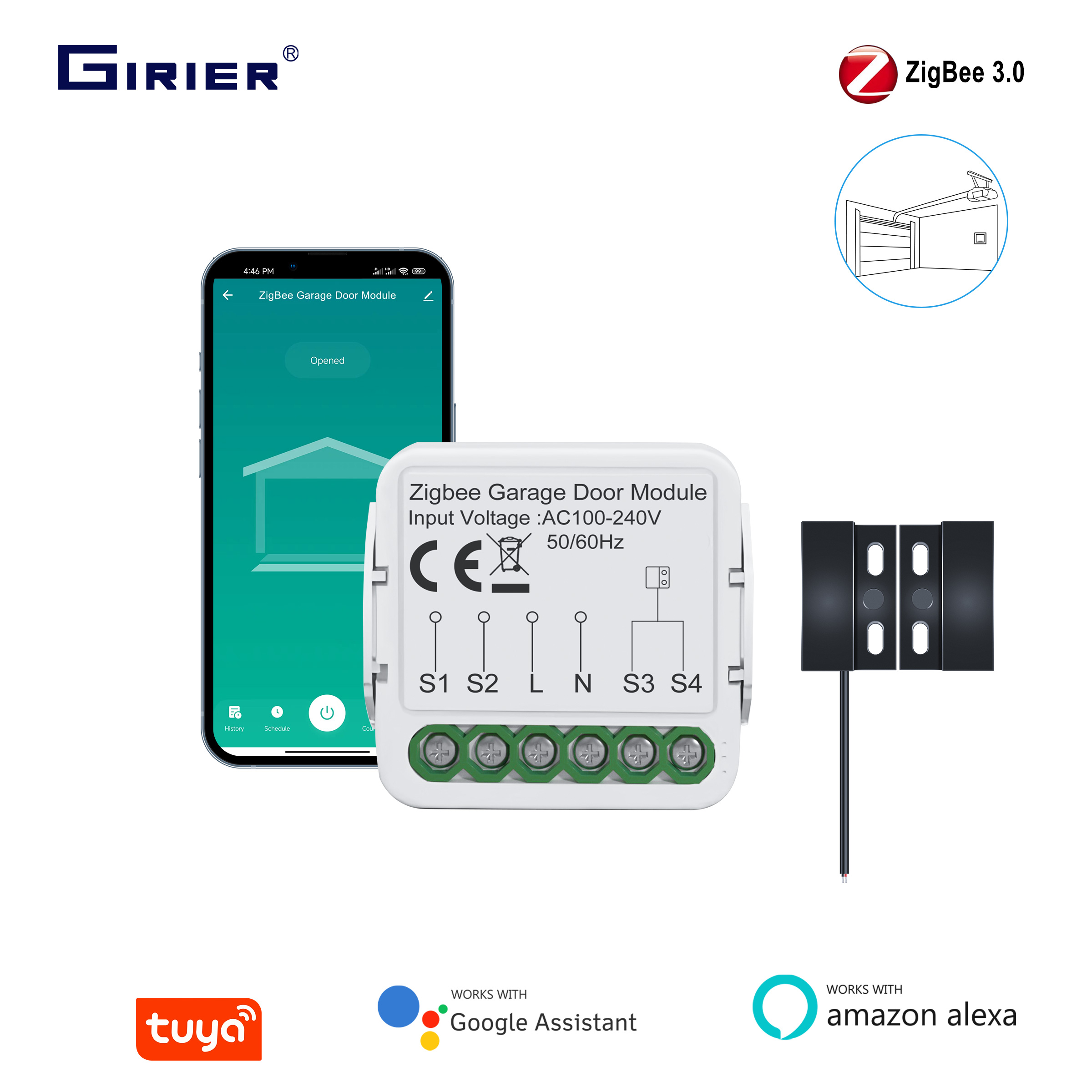 GIRIER Tuya Smart Garage Door Opener Controller ZigBee Switch Module for Garage Door Supports App Timer Control Alexa Hey pen gpt