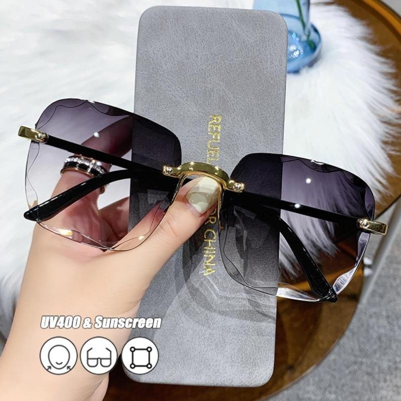 New Fashion Rimless Sunglasses Women's Gradient Lens Shades Glasses UV400 Protection Retro Personality Classic Designer Eyewear dr. eyemo