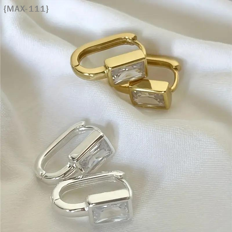 【F2-MAX111】Minimalist Geometric White Zircon Earrings For Women Girl Korean Fashion New Jewelry Ladies Party