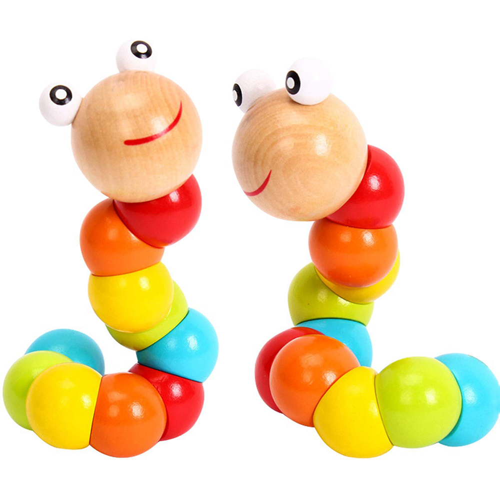 Montessori Wooden Toys Baby's Adorable Caterpillar Puppet Bright Color Kids Early Education Learning Toy for Boy Girl s
