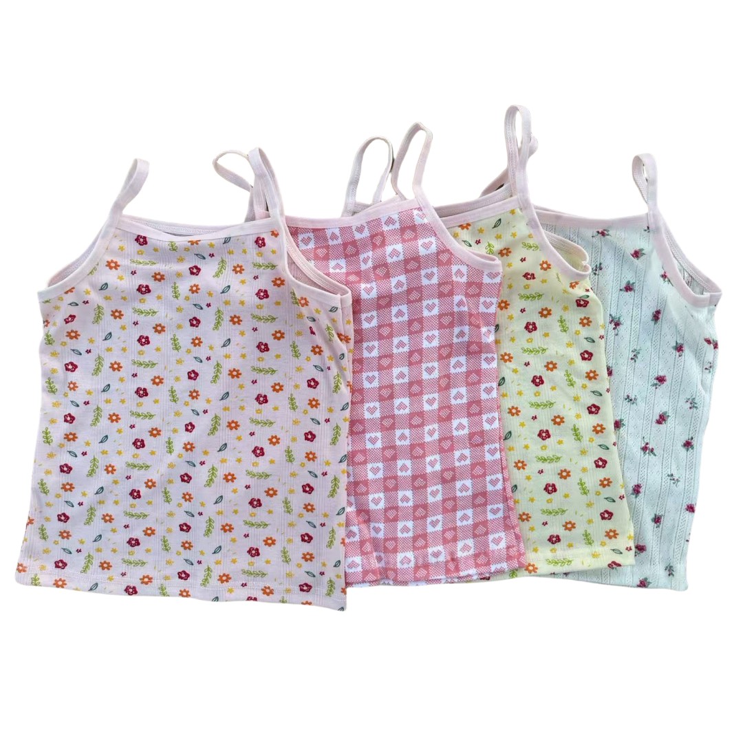 3pcs/Lot Cotton Floral Girls Singlet Breathable Kids Tank Tops Soft Quality Undershirts for Baby Girl Size 3-10T