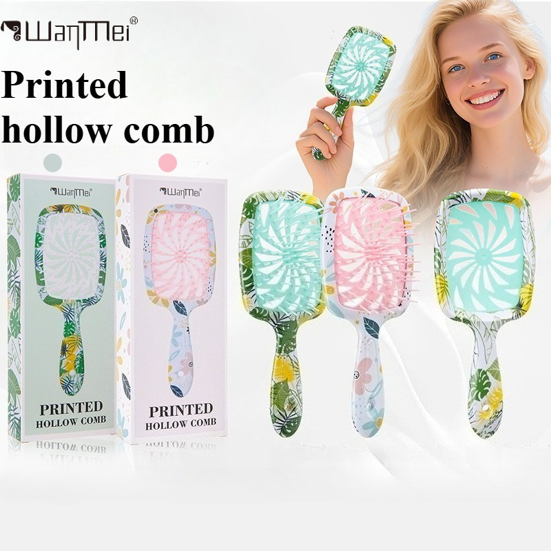 1Pc Detangling Printed Hollow Comb Wet Curly Hair Brushes Tropical Leaf Pattern Hair Brush Detangler Anti-static Styling Tool