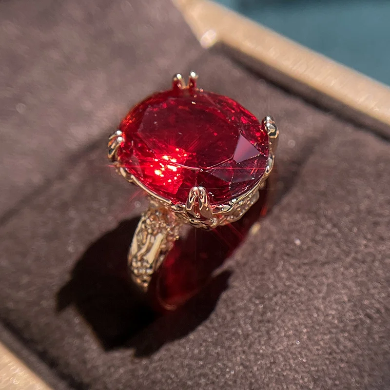Elegant Retro Style Red Zircon Ring, Women's Banquet Party Birthday Souvenir