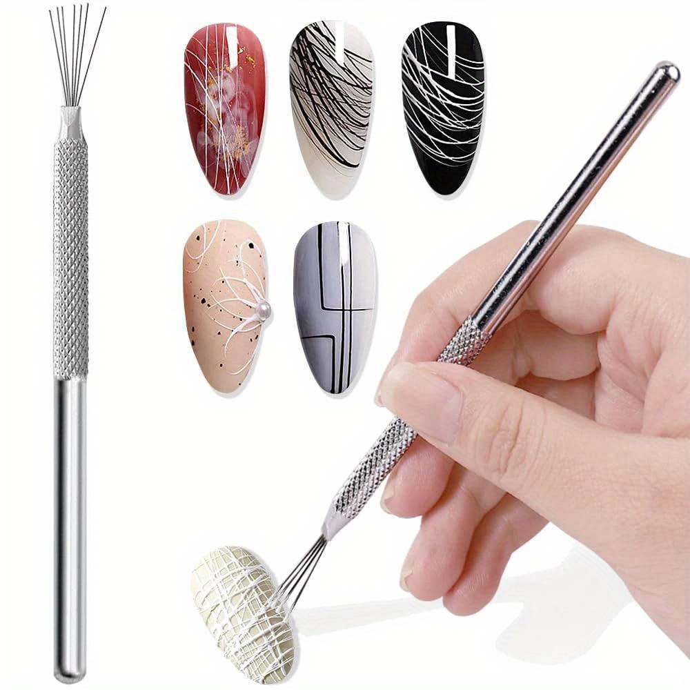 1/2/3PCS 7-pin Nail Liner Nail Art Tools Stainless Steel Stripe Lines Nail Art Pens Bendable Pins Ultra-thin Line Nail Brush pen gpt