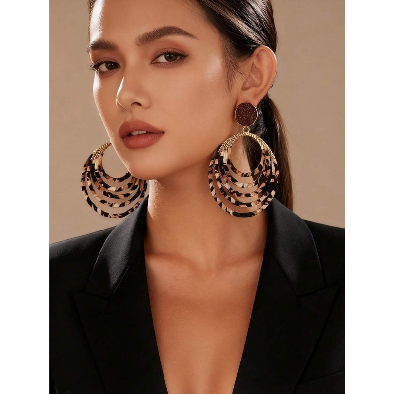 1 Pair Vintage Leopard & Geometric Circle Handmade Earrings, Luxury Women‘s Daily Party Accessory.