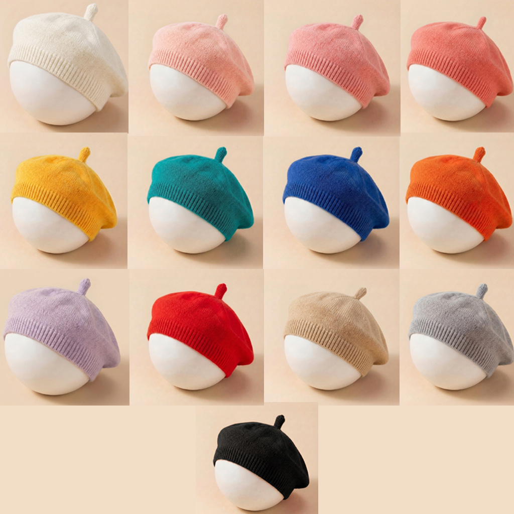 New Baby Solid Color Knitted Beret for Boys Girls Minimalist Painter Hat Mother and Baby Products Hot Selling Baby Accessories