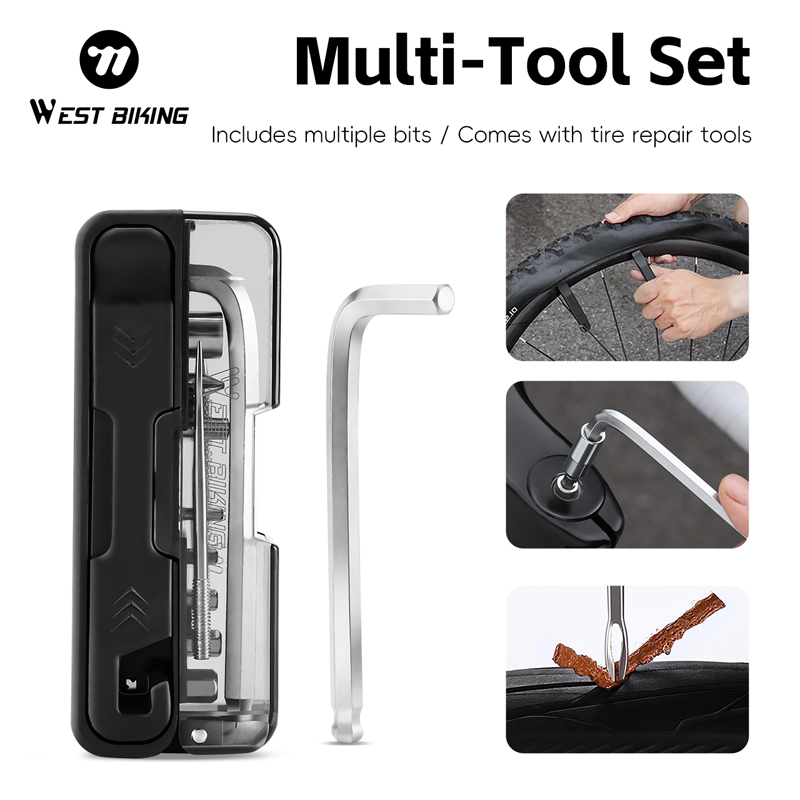 WEST BIKING 14-in-1 Multi-Function Tools Set Lightweight Bicycle Tools Kit Hex Wrench Tire Lever Set Bike Repiar Tools Kit