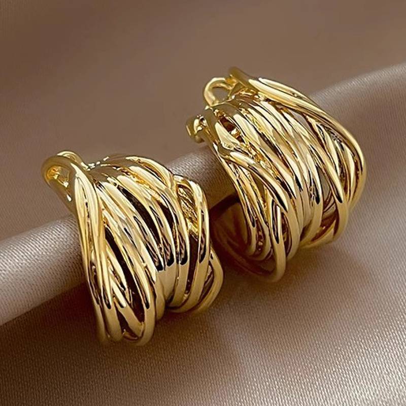 Huitan Cross Hollow Design Women Hoop Earrings Geometric Shaped Trendy Lady Party Accessories Elegant Luxury Jewelry with CZ