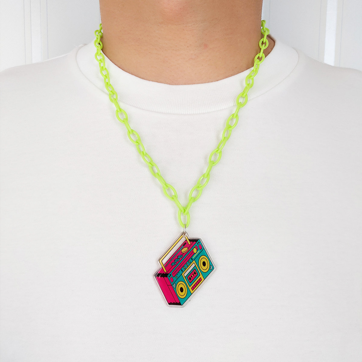 Rock hip hop Y2K retro fluorescent acrylic tape recorder modeling pendant long sweater chain long necklace female