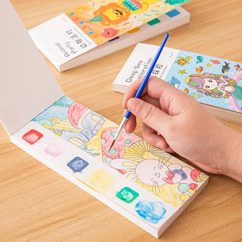 20 Pages Portable Watercolor Painting Book Coloring Books for Kids Drawing Gouache Paper Graffiti Educational Toys Stationery