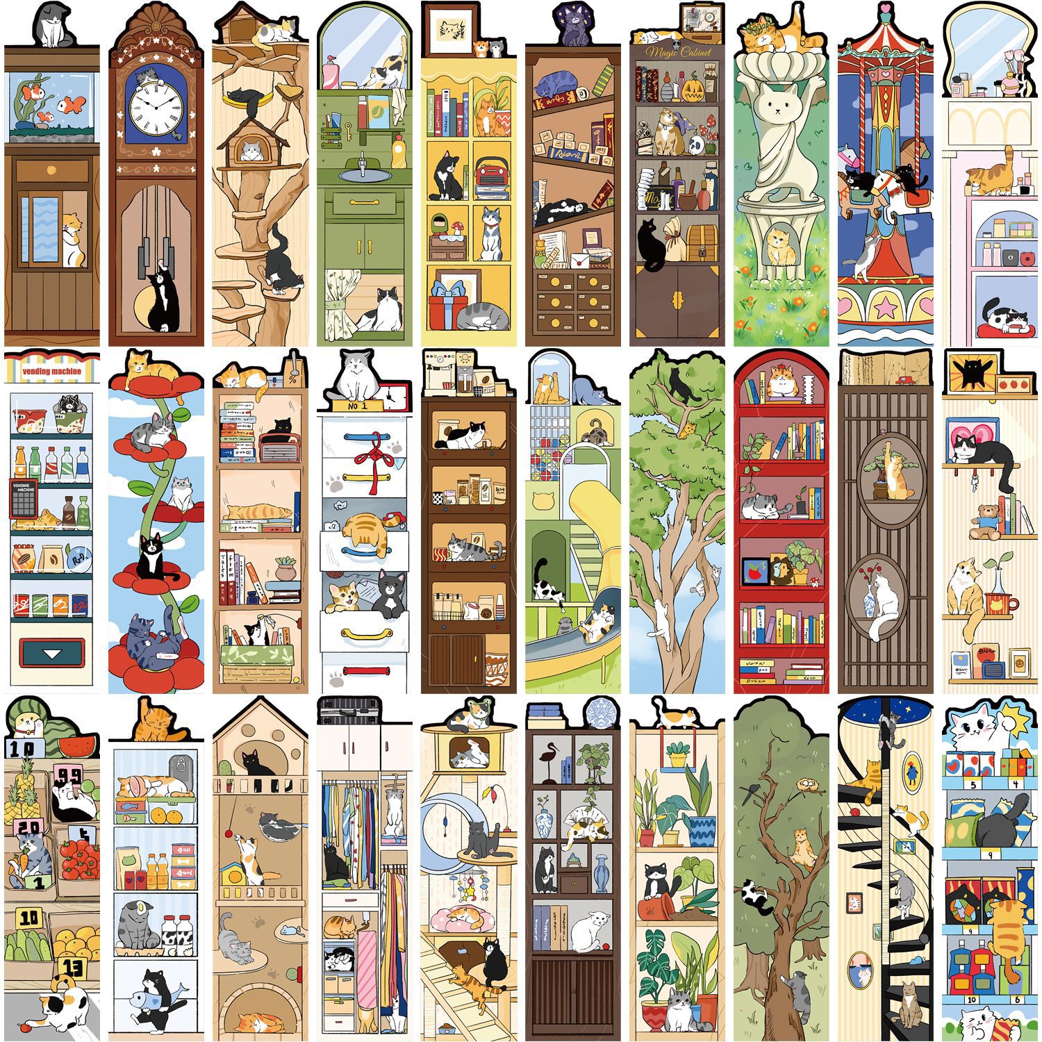 30 Pcs Cute Cartoon Cat Life Bookmark Creative Reading Paper Bookmarks DIY For