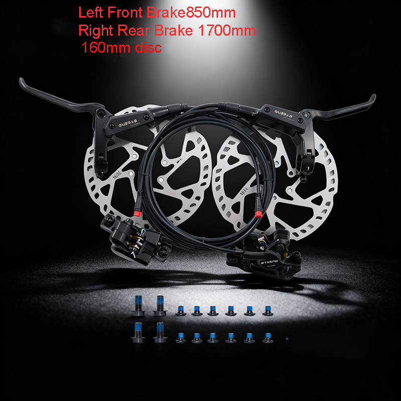 TESNO Ebike 2 Piston Hydraulic Disc Brake Set Electric Control Front Rear Caliper 160mm Rotor 850mm-1700mm Oil System
