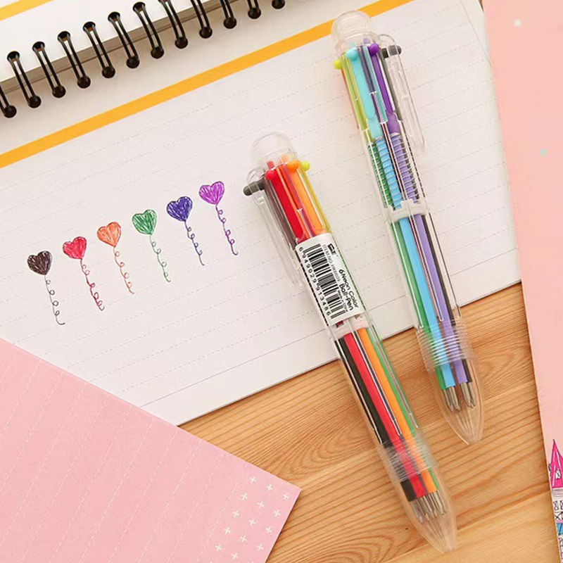 1/3/5 PCS Colorful Ballpoint Pen 6 Color In1 Pen Multicolor Stationery School Office Teacher Nurse Boy Girl ZYF