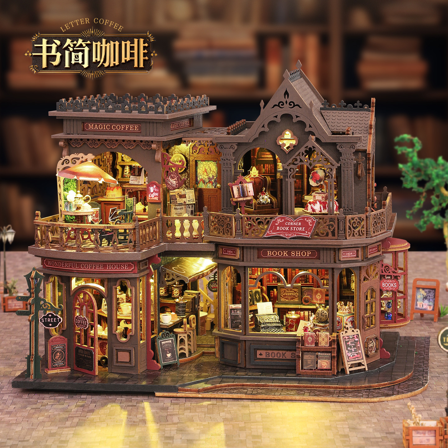 DIY Book Nook Cafe - 3D Puzzle Kit for Bookshelf, Handmade Bookend, Creative for Home Decor & Collectibles